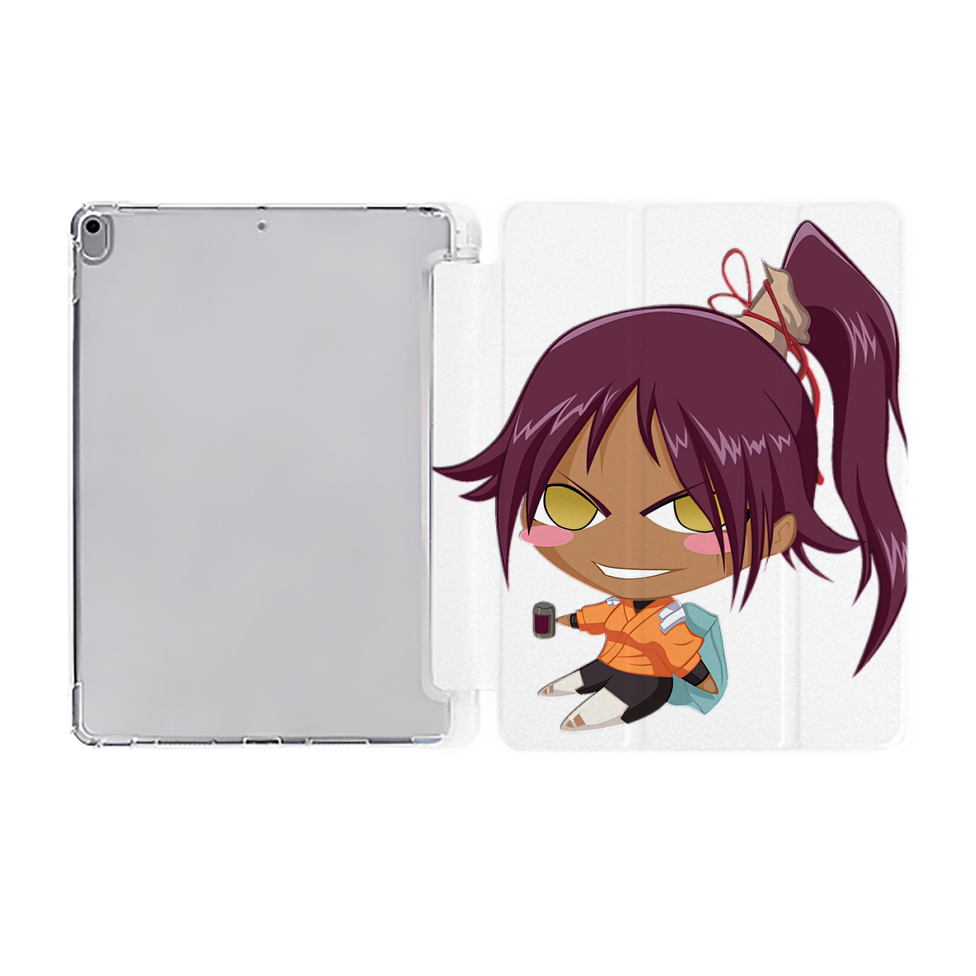 （画像用） ブリーチ 四楓院 夜一（しほういん よるいち） BLEACH Shihouin Yoruichi IPad ケース ペン収納付き 三つ折りスタンド PUレザー×シリコン 対応機種9.5/10.5/10.9インチ